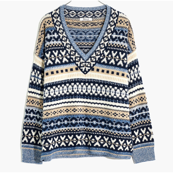 Madewell Navy and Cream Patterned Crew Neck Sweater - Picture 2 of 8